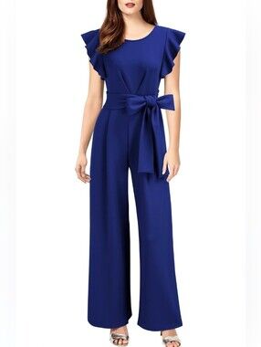 Knitee Royal Blue Wide Leg Ruffle Sleeveless Jumpsuit - NWT